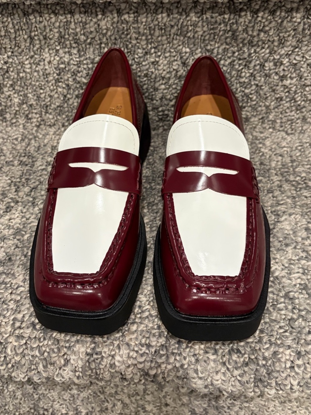 GH Bass Women’s Two-Tone Burgundy and White Leather Penny Loafers